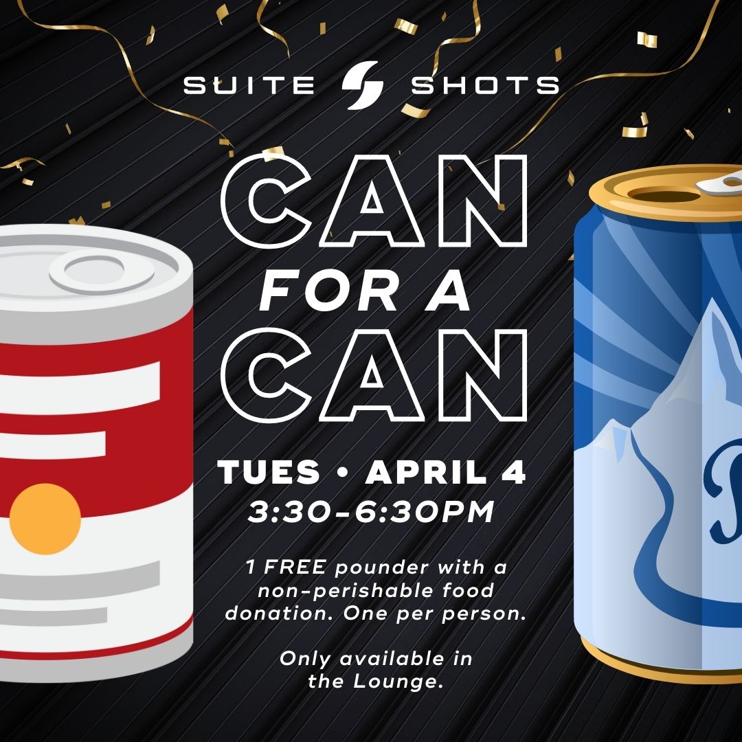 Suite_Shots's tweet photo. 🥫 Grab Your Cans! 🥫
•
⛳ 11am - 5pm 
Bring in a non-perishable food item Tuesday for a FREE hour of golf (1 per outdoor bay)

🥫 3:30pm-6:30pm in the Lounge
Can for a Can: trade in your non-perishable food item for a canned drink! (One per person) https://t.co/EC6qMUdsDo