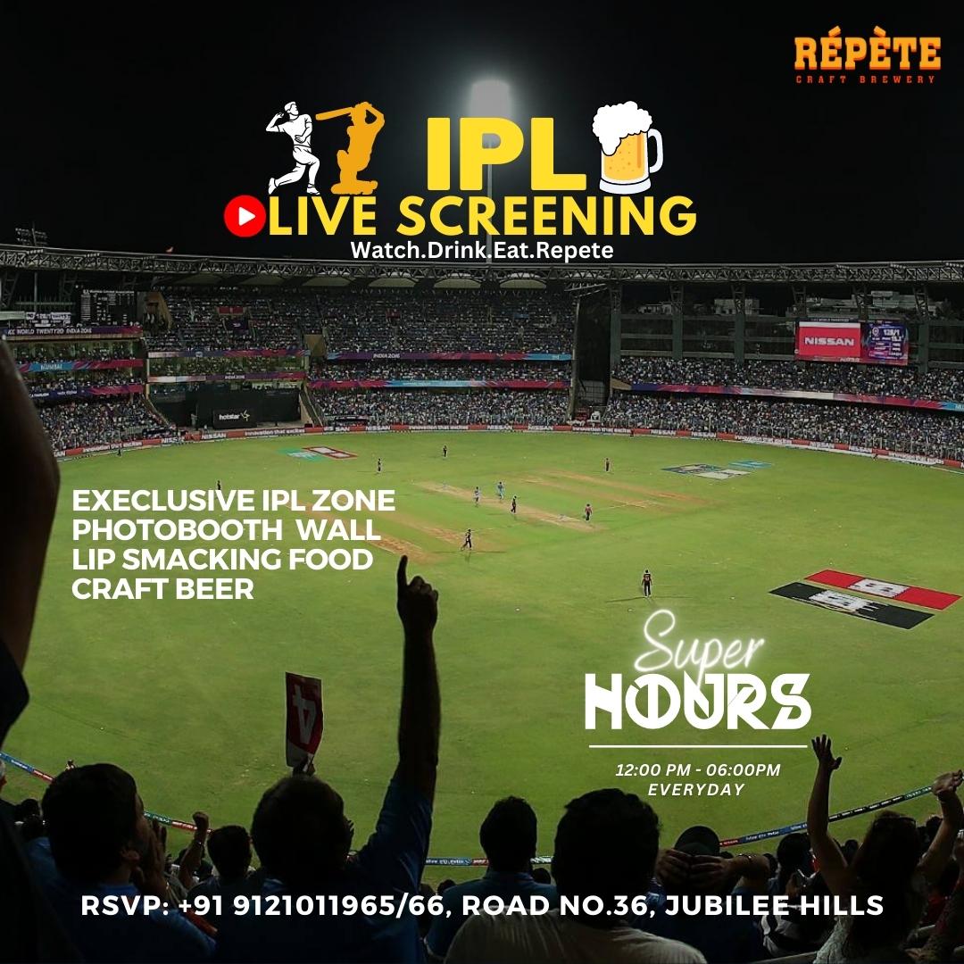 Repete_Brewery's tweet photo. IPL fever is back!! Relish the kick of 6’s and 4’s on the big screen under the roof top while holding your go-to drink. 

rsvp: +91 9121011965/66
#IPL #IPLatRepete #IPLscreening #iplhyderabad https://t.co/k9yTAF8frP