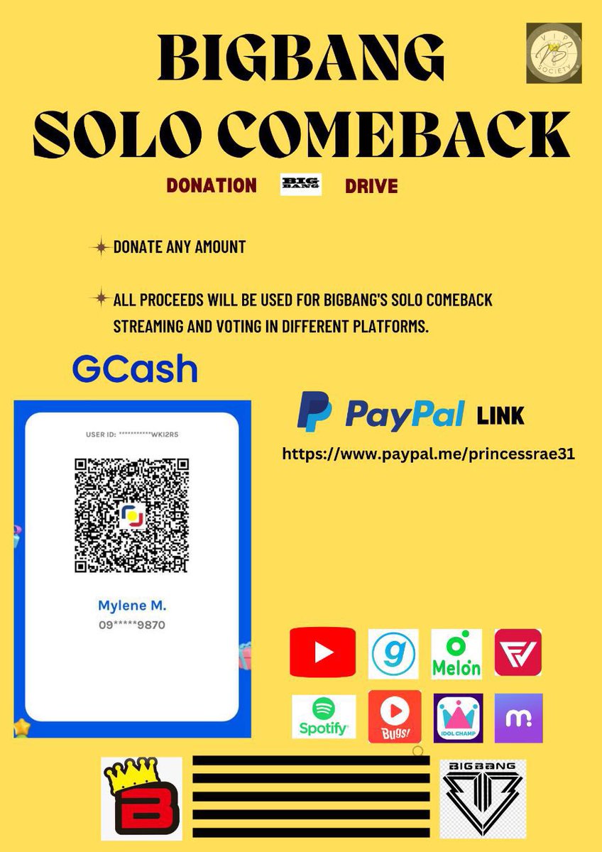VIPsociety2006's tweet photo. [ VS : COMEBACK FUNDS 📣 ]
VIPs Our Links for the Donation Drive of All #BIGBANG Solo Comeback Initiatives👇🏻

📌 #Taeyang CB APRIL 25th (Tentative)

GCash - Filo VIPs
Paypal - IVIPs 

Any Amount is much Appreciated💛🙏

@BugsFilo @IvipBBSupport 

RT &amp; DM us if u have questions😊 https://t.co/SJD57suu8O