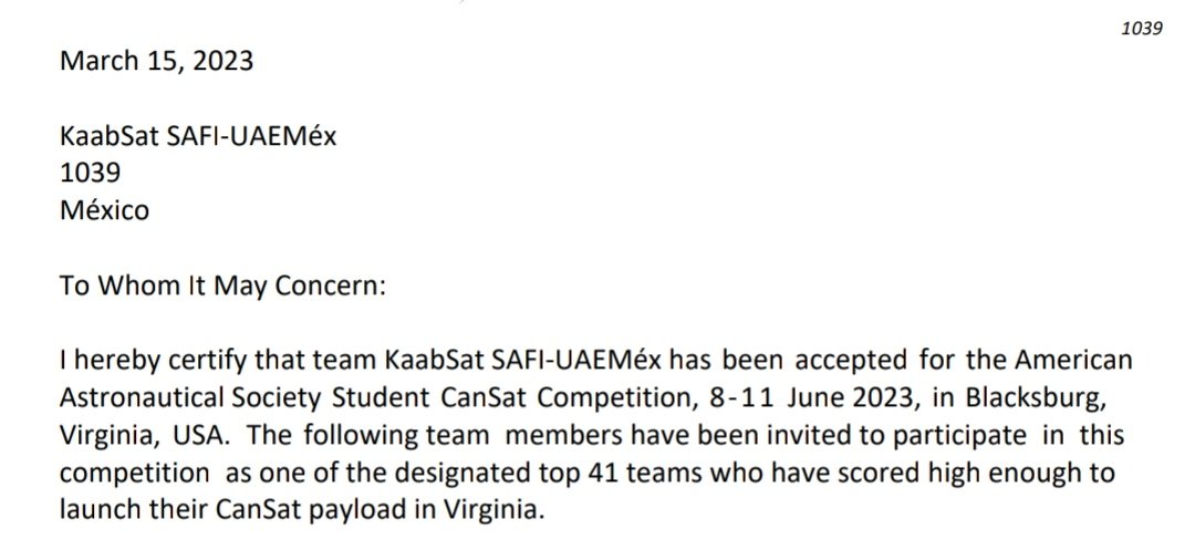 safi_uaemex's tweet photo. 🛰️ El equipo Kaabsat
Fue aceptado en #CansatCompetition de @astrosociety. Representaremos a @UAEM_MX en Virginia Tech.
Desafortunadamente hoy @USEmbassyMEX denegó nuestra solicitud de visa de emergencia.
Esperamos se nos pueda apoyar para cumplir nuestro sueño.
@USAmbMex https://t.co/zC9Kn5LStn