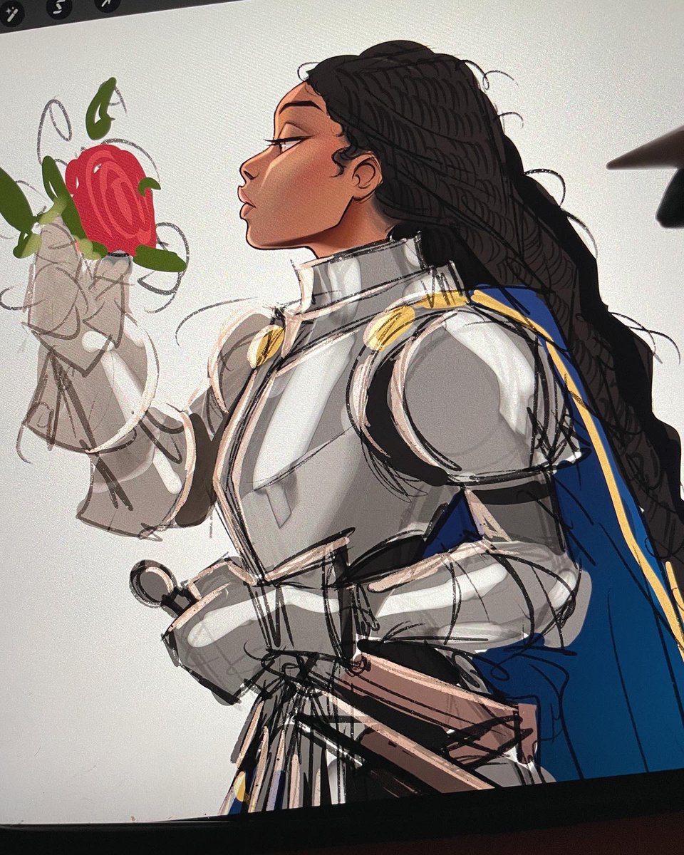 armor weapon sword long hair dark skin cape flower  illustration images