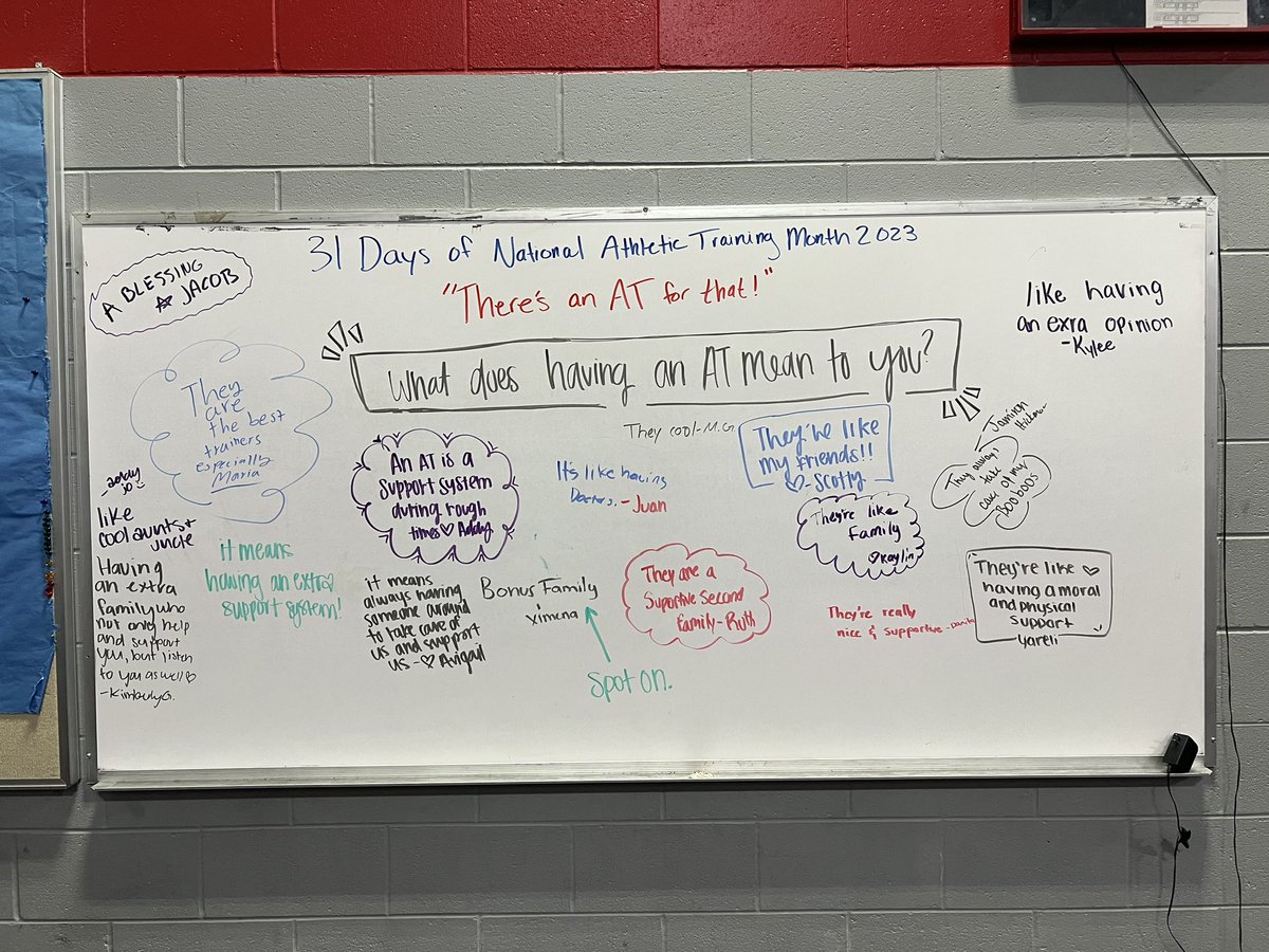 HHS_SportsMed22's tweet photo. To wrap up NATM 2023, we asked our athletes what having an AT means to them. Their answers had us feeling all the things. We are grateful to work with such great kiddos. #NATM2023 ❤️🦁💙 https://t.co/JLes8RHBL3