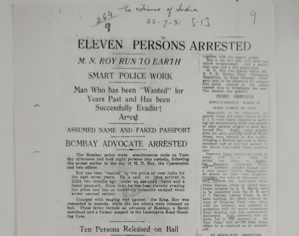 dekkani's tweet photo. The Commissioner of Police G.S. Wilson arrived shortly after. “Good morning, Mr. Roy,” he said, before placing him under arrest.
.
.
.
#MNRoy #Communism #CPI #Espionage https://t.co/ivkE8i5hcH