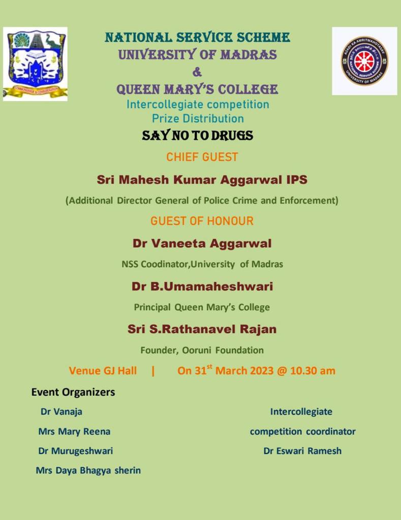 nssqmcunit2's tweet photo. Say No to Drugs @NSSChennai @_NSSIndia @nssrdbangalore @NssrdD @nss_tamilnadu @NssUnom https://t.co/xZ69ruwynJ