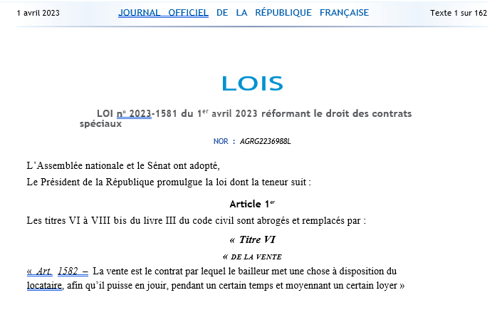 Publication de la loi réformant le droit des contrats spéciaux.