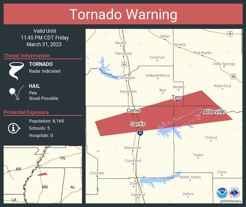 NWS Tornado on Twitter "Tornado Warning including Sardis MS, Como MS