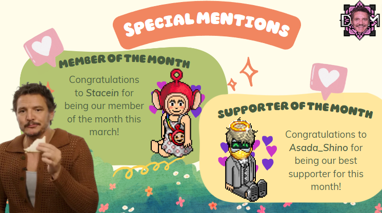 OreliAurelli's tweet photo. 💗This  month I dedicate my @OfficialHabboUN Media Newsletter for pedro pspspscal for fun cos why not LMFAO💗

Congrats to our newly promoted tweetheart, and to our special mentions✨ #habbo #habboUN (1/2) https://t.co/MOxyy1mGdx