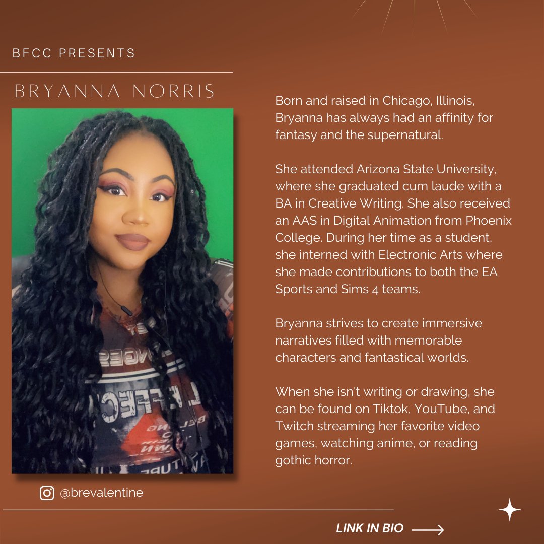 Introducing, Bryanna Norris, one of many talented writers on this project! Check out her story here and stay tuned for more features and updates 💖 #BFCC #blackwriters #blackwomenincomics #comicbookwriters #comics #indiecomics #fiction #blackcreators #poccreators #blackgirlmagic