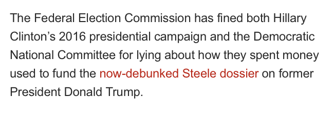 TheUnwanted46's tweet photo. #Braggs missed this one.

"Clinton campaign, DNC fined by FEC for lying about Steele dossier payments" 

https://t.co/T3woMvTjyN https://t.co/h7tZbxabvm