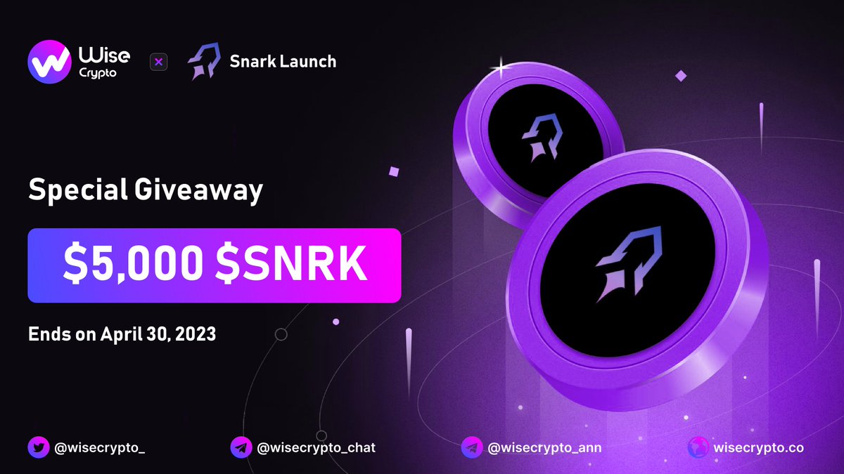 🥳 Wise Crypto X Snark Launch Giveaway

🏆Prize Pool - $5,000 $SNRK

To Enter
✅ Follow <a href="/WiseCrypto_/">Wise Crypto</a> &amp; @SnarkLaunch 
✅ RT &amp; Tag 3 Friends
✅ Complete Gleam tinyurl.com/2p94t56h

#Airdrop #SnarkLaunch  #Giveaway #IDO #Crypto #NFT #AI #zkSync