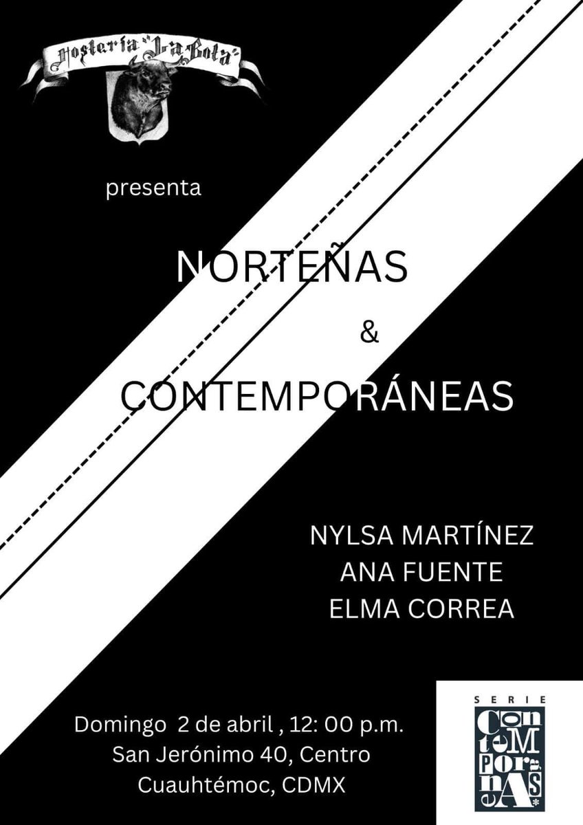 Porque La Bota es un espacio cultural importantísimo en la Ciudad de México, este domingo <a href="/elma_aurea/">Elma Correa</a> , <a href="/martinez/">Matías</a>.nylsa y @anitinafuente estarán con nosotros en punto de la 12 pm, para presentar “Norteñas y Contemporáneas”. Nos enorgullece tener como a estas escritoras en casa.
