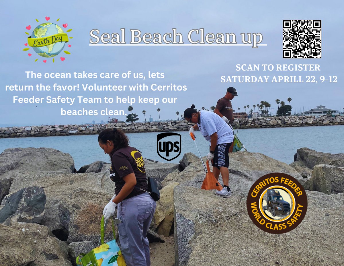 Come join us on Earth Day Saturday Aprill 22 from 9-12 at Seal Beach. This is a great way to log some community hours for yourself and your Team @divine2wincom @UPSJPipkin @melirere @BarbaraVassar1 @CharP_RN @dd_macrae #9069 @IsaacRamirezso1 @UPSCullen_Hutch @safetysupmiran1