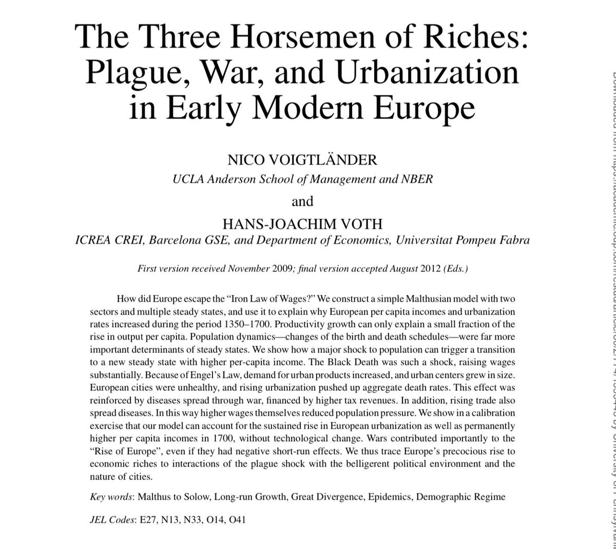 emollick's tweet photo. Europe may have come to dominate because of its terribleness: its cities were once disease-ridden hellholes compared to Chinese or Roman cities &amp; its leaders were unable to bring unity or peace.

Ironically, this  may have led to a cycle of higher wages. https://t.co/YC1KCGlg87 https://t.co/EbWN22VGV1