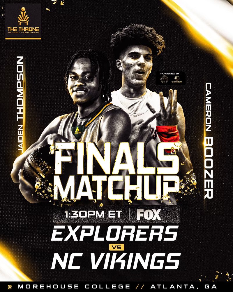 Finals Matchup: Explorers vs NC Vikings at 1:30 on <a href="/FOXTV/">FOX</a> ‼️There could only be 1️⃣ #RoadToTheThrone 🏆

Tickets 🎟: thethronehoops.com/tickets/