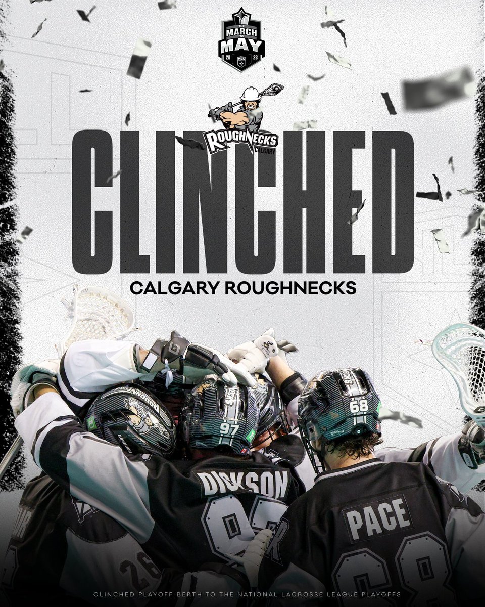 NLL's tweet photo. Calgary joins the playoff picture 💪
With the Desert Dogs' loss in Colorado, the @NLLRoughnecks secure their spot in the playoffs https://t.co/GlJmS8msY1