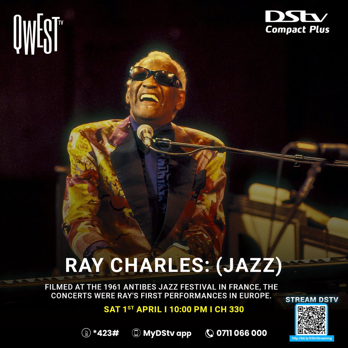 It's 1961 and Ray Charles delivers the frenzy of gospel supported by the Raelets and an excellent formation.

Ray Charles: (Jazz) | 10 pm | Qwest TV Ch. 330

Download #MyDStv App or Dial ✳423# to buy, pay, reconnect, or clear error codes.
#DoSometv #WhereMusicLives