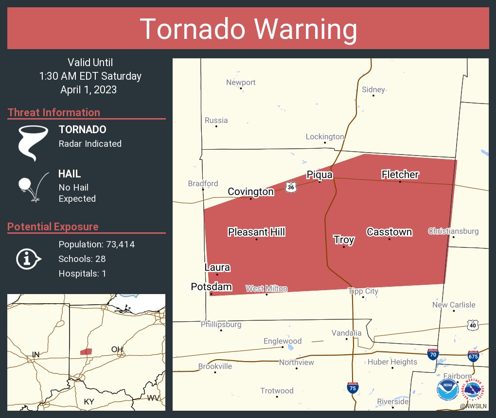 NWS Wilmington OH on Twitter "Tornado Warning including Troy OH, Piqua