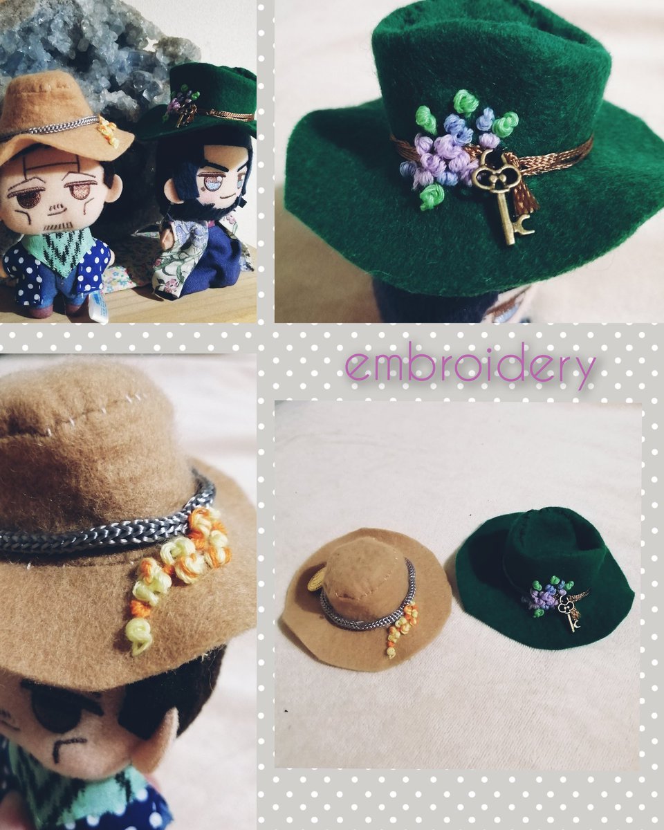 pozawa's tweet photo. キロランケと菊田さんの帽子にミモザとあじさいを刺繍をしてみました。
人生初の刺繍です🫠
  #金カム手芸部 #金カムぬい撮り部 https://t.co/EFAtO7jRlB