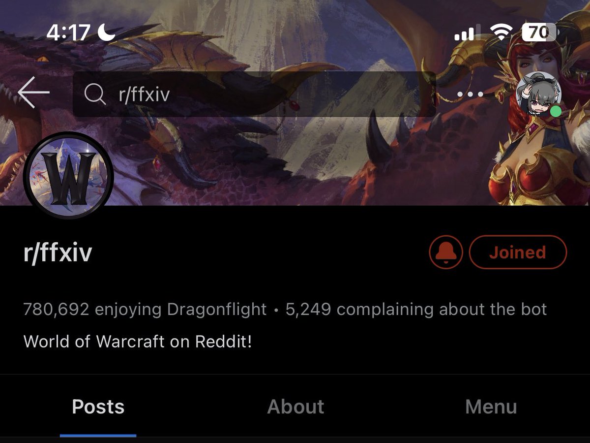 EENlX's tweet photo. LMFAO the world of warcraft and ffxiv subreddits swapped layouts today https://t.co/zryookgUa3