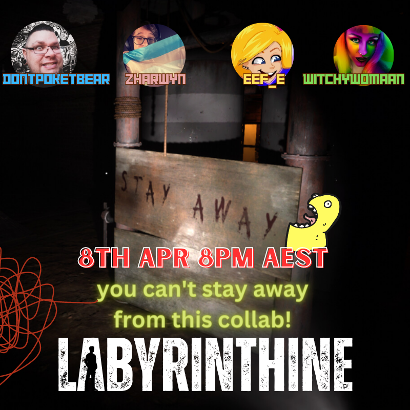 ThatsWitchy's tweet photo. Next saturday will be a fun chaotic mess as myself, @efrazier2119 , @Zharwyn and @DontPokeTBear try and tackle the newest chapter in #labrynthine JOIN US! Make sure to drop everyone a follow and tab us up! https://t.co/JBlxqxWP1F
