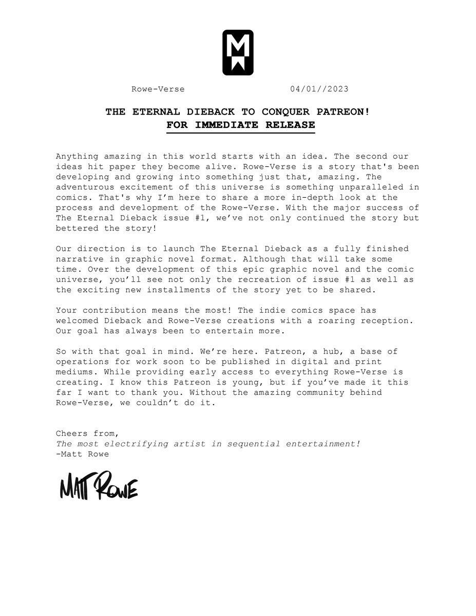 mattroweart's tweet photo. Press Release @roweverse 
FOR IMMEDIATE RELEASE.

#comics #dieback #patreon https://t.co/XWtDHTZhKC