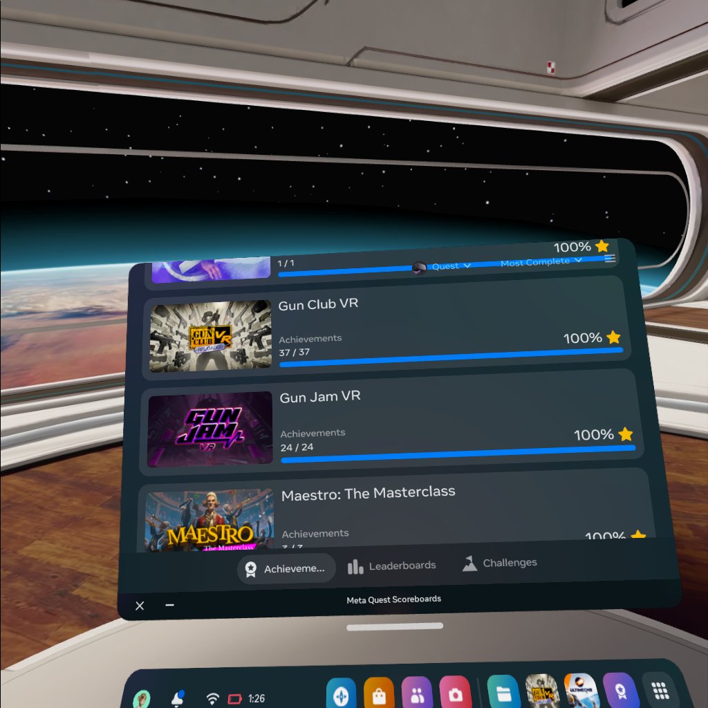 gapascarella's tweet photo. Added another one to the list tonight with #GunClubVR! This one took some time but I enjoyed it every step of the way! The accuracy of the weapons is absolutely perfect ๐ค @TheBinaryMill #achievementhunting #gaming #VR #Meta #Quest https://t.co/q3ZmMmbCK5