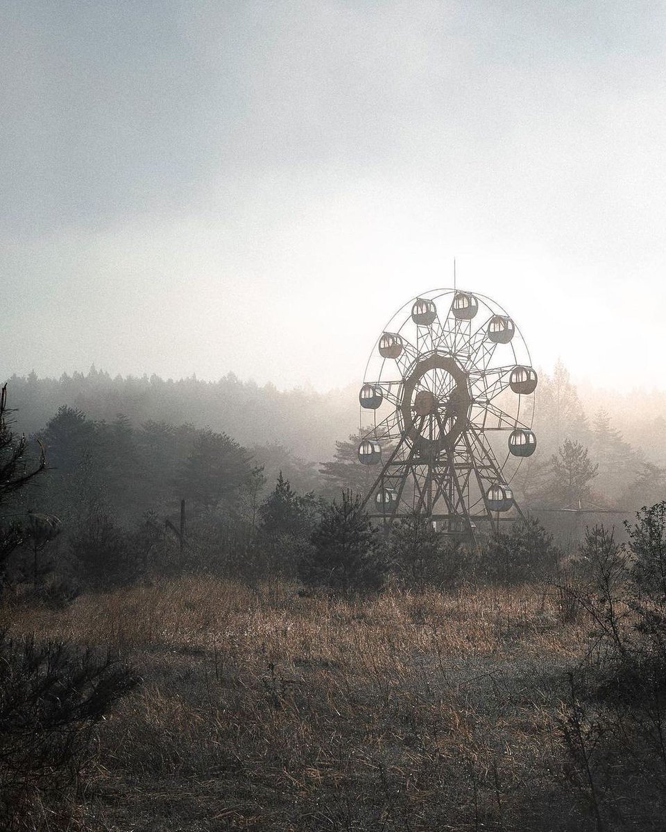 desertedpicx's tweet photo. A foggy morning at an abandoned overgrown amusement park in Japan 🇯🇵 https://t.co/3P76HXWBKI
