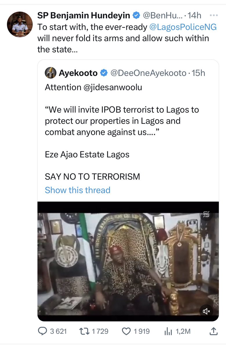 simon_ekpa's tweet photo. This is the impunity, how ethnically divided @PoliceNG roll, some of which deliberately aid terrorism and arsonists against Biafrans in Lagos. “Ever ready @LagosPoliceNG” will never fold its arms and allow such within the state. But they fold their arms and allow killings of Biafrans in Lagos, they fold their arms and allow burning of Biafra markets in Lagos. Today, Biafrans in Lagos are reacting and the Fulani controlled @PoliceNG suddenly can’t fold its arms. Anyway, we will fight you people in two front, we will only intensify the fight going forward.
