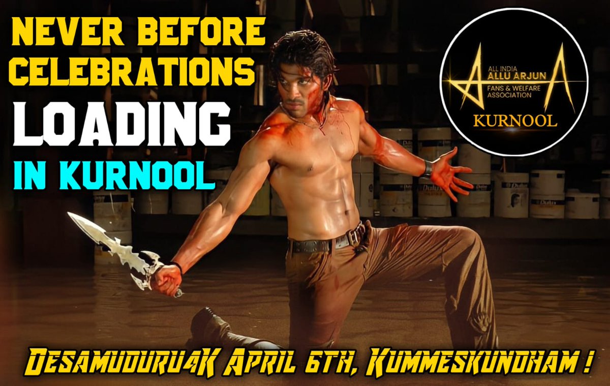 Never Before Celebration Loading In KURNOOL by #AIAAFWA  @AAArmyKurnool

For More Details Contact 96665 44208 &  89199 58281

#DESHAMUDURU4K #APRIL6TH #KUMMESUKUNDAM