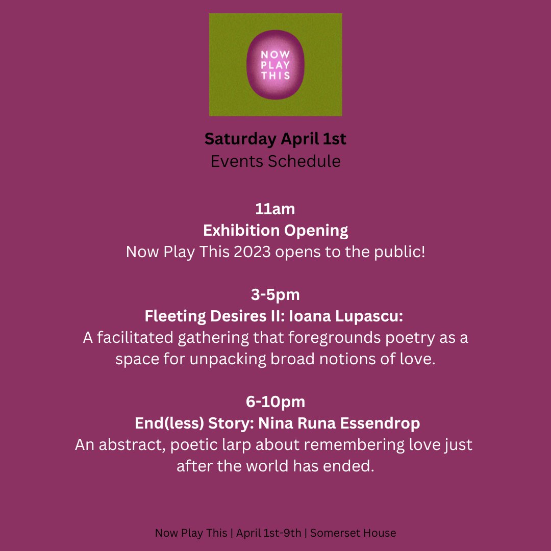 Now Play This 2023 is officially OPEN! 🎉 Join us from today until April 9th <a href="/SomersetHouse/">Somerset House</a> to explore the exhibition and get involved with our events. We'll be posting a daily schedule to keep you updated. See you there! 🕹️ <a href="/londongamesfest/">London Games Festival</a> #londonexhibition #londonevent #gaming