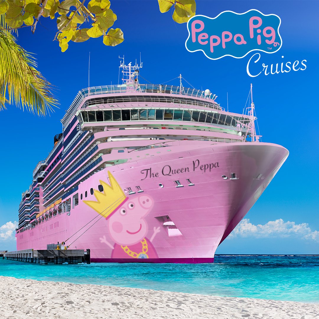 peppapig's tweet photo. Introducing Peppa Pig Cruises! Join us on the maiden voyage of our first ever cruise ship, The Queen Peppa 👑 

#Aprilfools https://t.co/D7WznHtcbV