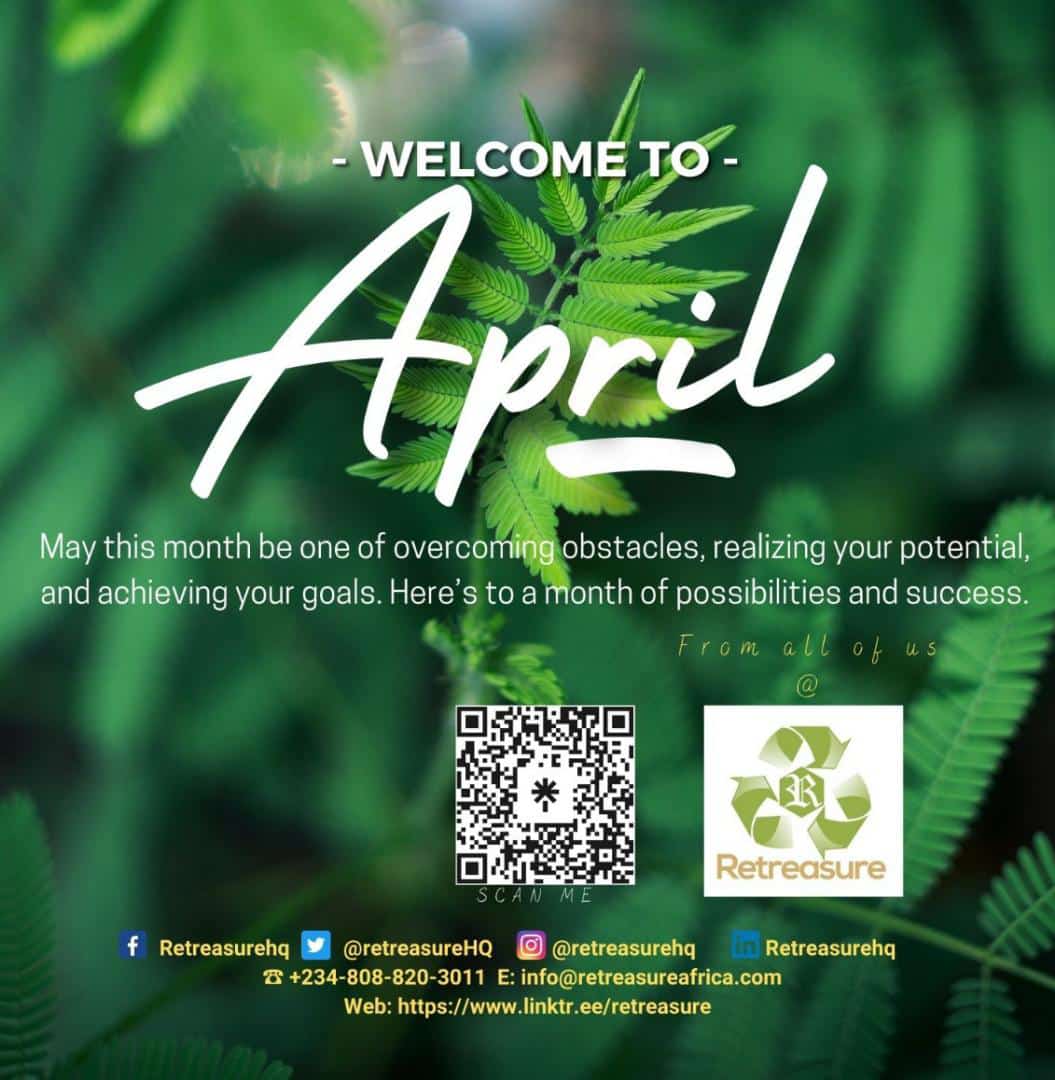 Welcome to April!
May this month be one of overcoming obstacles, realizing your potential & achieving your goals. Here's to a month of possibilities & success
From all of us @retreasurehq
Follow 4 updates
#sdg13climateaction #recycling #technology #environment #T2T