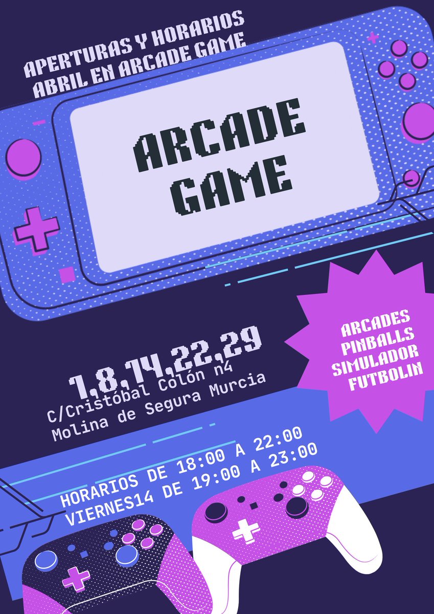 ArcadeGameMur's tweet image. Asociacion Cultural para la preservación del recreativo español. 
Horarios y días de apertura de abril que podrás visitarnos y hacerte socio.
#arcade #videojuegos #consolas #exposicion #retro #80s #asociacion #socio #cultura #sala #recreativos