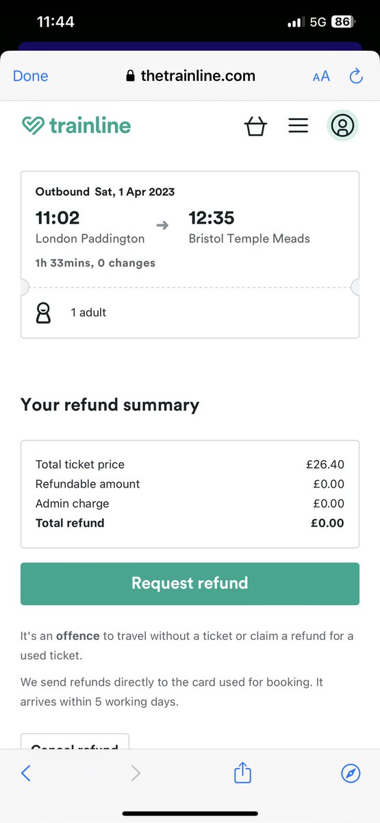 WasabiNoPineap1's tweet photo. @thetrainline my train was cancelled this morning and I can’t get a refund?
This wasn’t my fault and I am being told I am ineligible for a refund for a service that was cancelled?? https://t.co/kpOFsgi83p