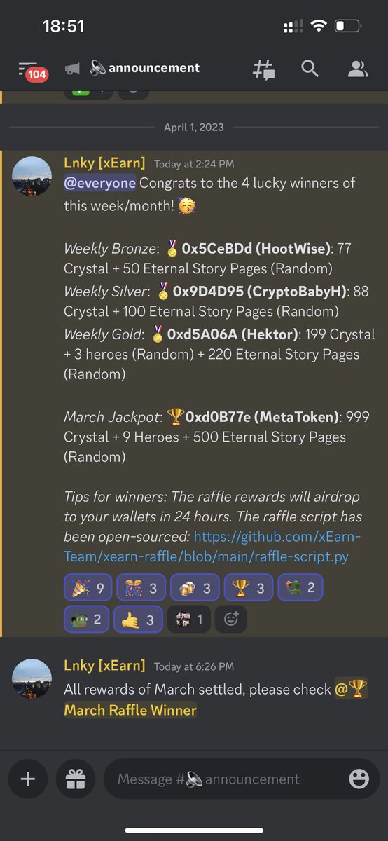 xEarnProject's tweet image. Congrats to all the March winners!