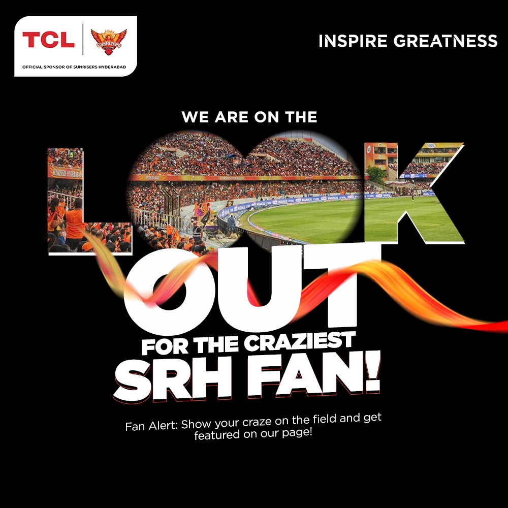 tcl_india's tweet photo. Are you the GREATEST Sunrisers Fan?
Shout out to all the fans to go all out in supporting the team, and rise as the #PitchPerfectFan!
Grab your chance to earn TCL prizes and get highlighted on the SRH and TCL page!
#TCL #InspireGreatness #sunrisershyderabad #srh #OrangeArmy https://t.co/DxqFnIsyWQ