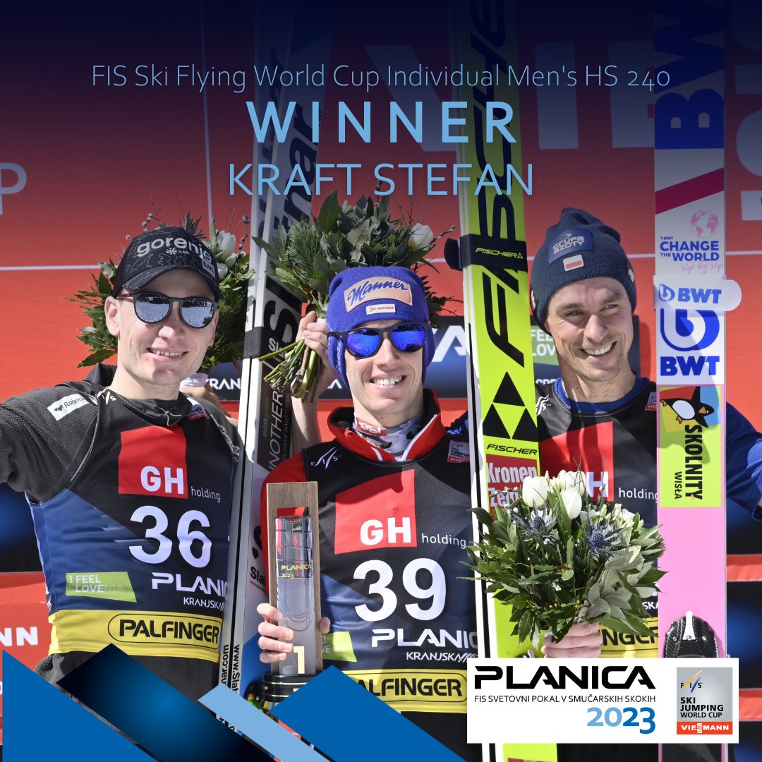 Stefan Kraft wins the individual competition. Congratulations! 👏 1. Stefan Kraft 🇦🇹 2. Anže Lanišek 🇸🇮 3. Piotr Zyla 🇵🇱 #planica #planica2023 #ifeelslovenia @kranjskagora #palfinger #ghholding