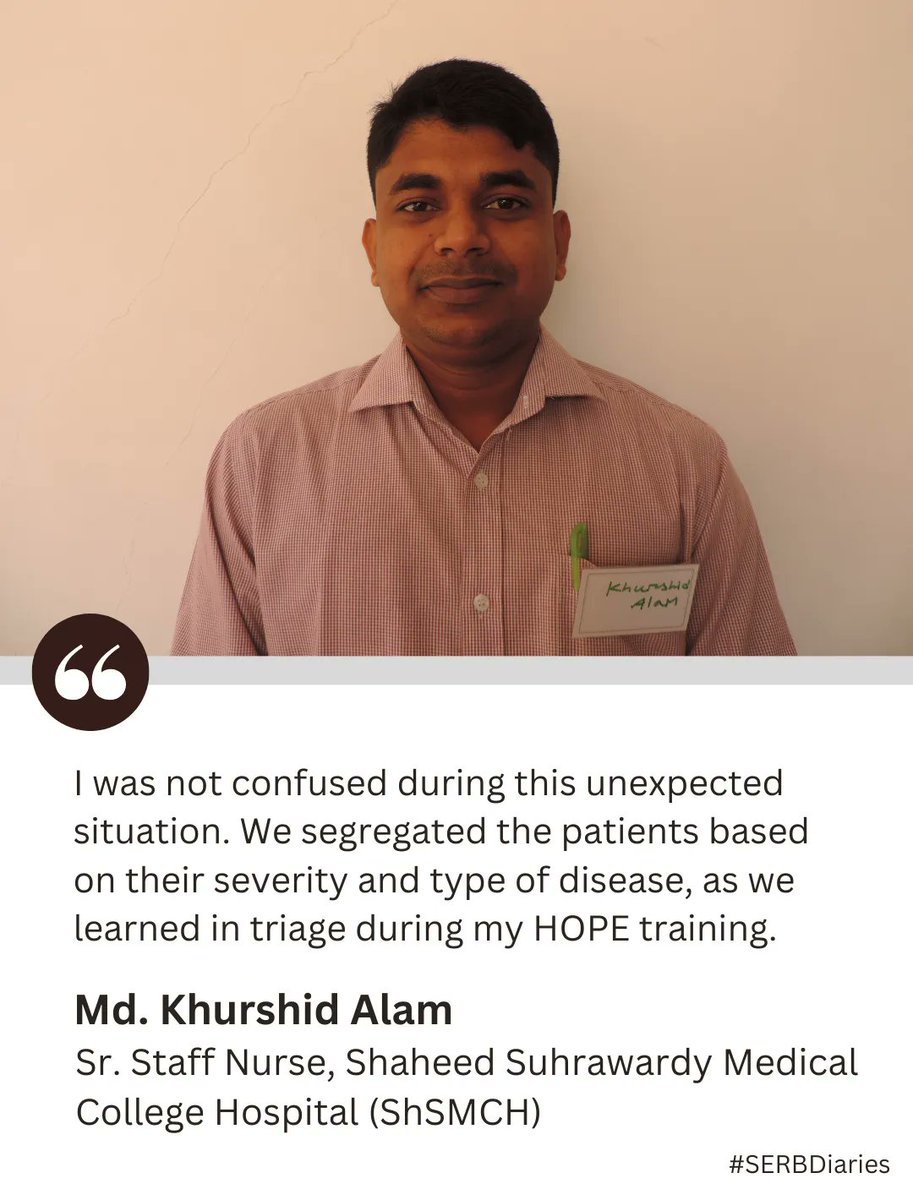 PeerSouthAsia's tweet photo. Preparedness in Practice! 🇧🇩 

Around 100 patients were transferred to other hospitals due to timely triage during the 2019 fire at ShSMCH. Mr. Alam shares his source of confidence amidst devastation.

Read more: https://t.co/MLfy3oKUAA 
#SERBDiaries #ReshapingBangladesh https://t.co/0jRSXHnzVU