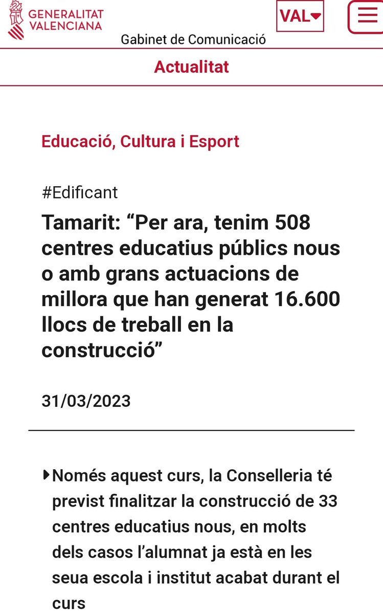 VictorGarcia_T's tweet image. 🏚 De la crisi reputacional i fracàs de CIEGSA, (PP), al nostre model, el 🏗 #PlaEdificant, #GovernsAmbCompromís.

👷‍♀️ Sumem 146,4 M€ al #PlaEdificant per a construir i millorar 29 centres educatius.

📚Dignifiquem l&apos;educació pública. 🧡Hem fet molt. 💪Encara queda molt a fer!