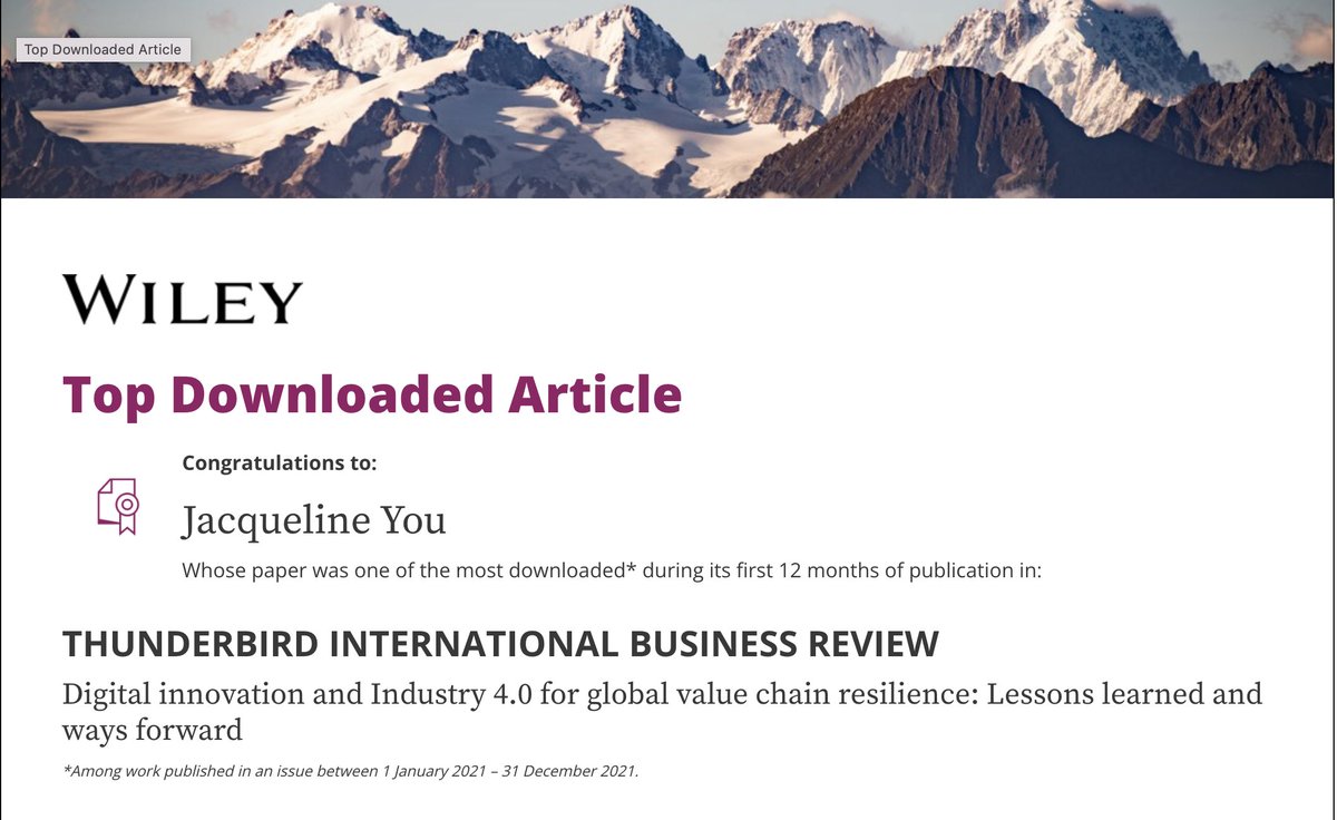 Glad to see our Covid reflection piece on #globalvaluechain #resilience with John Dilyard and Shasha Zhao as #TopDownloadedArticle. Interesting to read, click👇
onlinelibrary.wiley.com/doi/pdf/10.100…