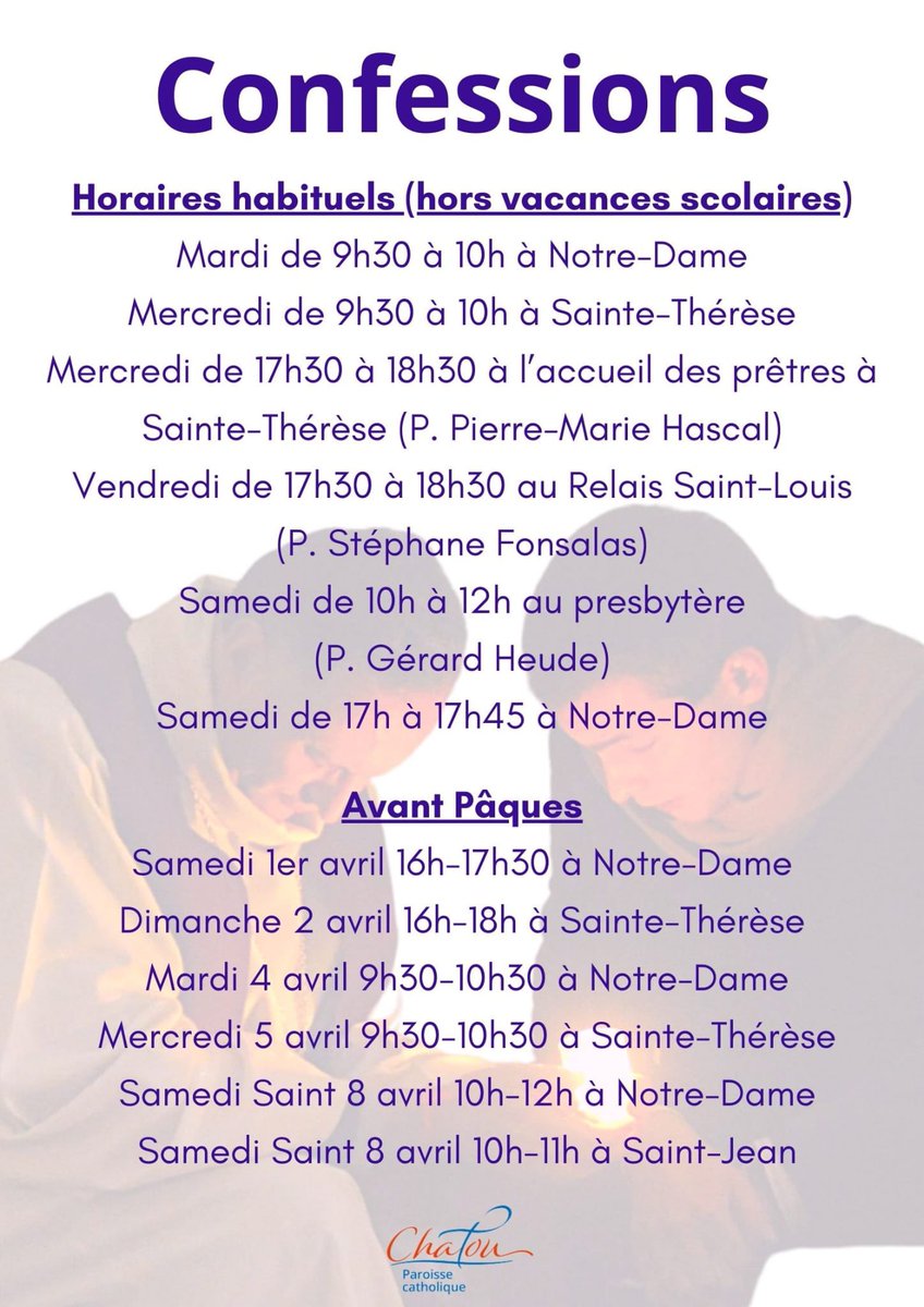 RelaisStLouis's tweet photo. Horaires des #confessions à #Chatou et un petit guide pour se préparer : https://t.co/6B3qggUL0h https://t.co/Ndm8oOCrON