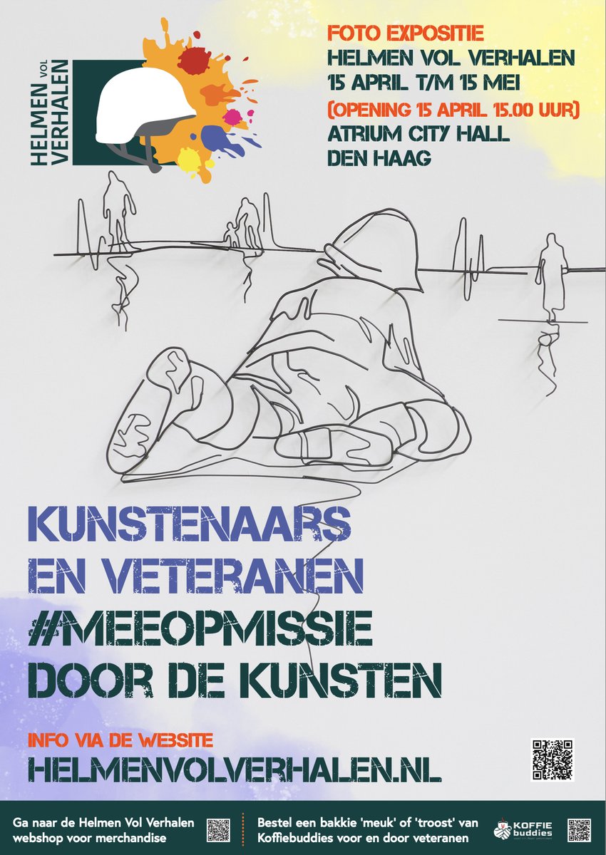 #HelmenVolVerhalen foto expositie  #DenHaag!

Opening:
15 april 15.00 uur <a href="/AtriumCityHall/">Atrium Den Haag</a> door <a href="/a_mulder/">Anne Mulder</a>

Met muziek van <a href="/AniekMaren/">Aniek Maren</a>, spoken word <a href="/rickvanderrest/">Rick Van Der Rest</a> #Unifildiorama <a href="/Rianne079/">Rianne Volkering</a> live painting @defpenco podcasts #meeopmissie Bakkie 'Meuk of Troost' van de #Koffiebuddies