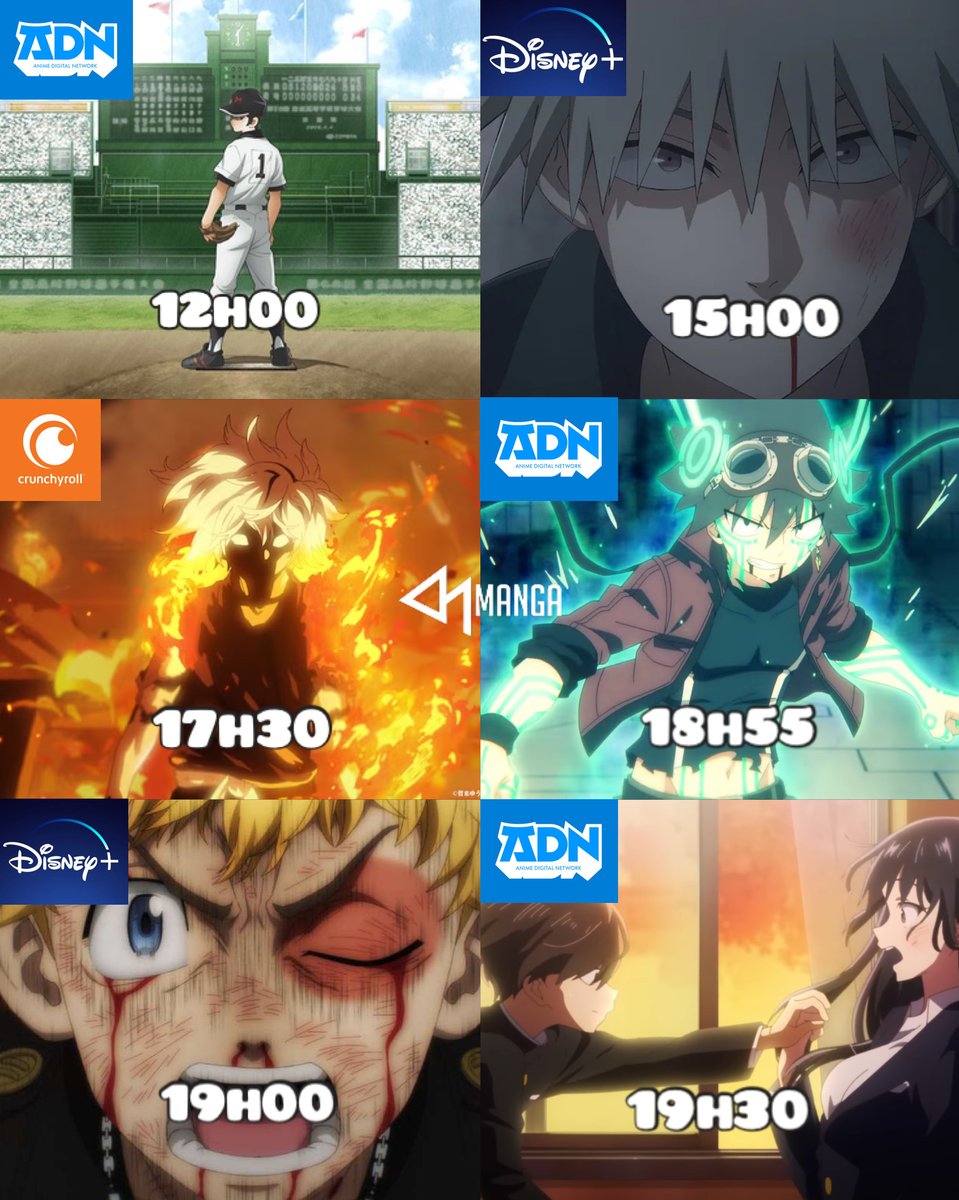 Inku_fr's tweet photo. ⏳ Horaires des animes du jour :

- Mix S2 : 12h00
- A Journey Beyond Heaven : 15h00
- Hell’s Paradise : 17h30
- Edens Zero S2 : 18h55
- Tokyo Revengers (Dernier épisode Saison 2) : 19h00
- The Dangers in my Heart : 19h30 https://t.co/HIeBFnrYXX