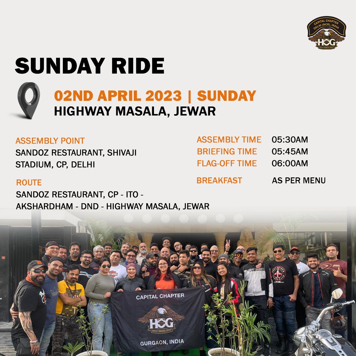 CapitalHarley's tweet photo. Get ready to ride!
Join us this Sunday as we hit the open road and set our spirits free.

#SundayRide #HarleyDavidson #HarleyDavidsonIndia #CapitalHarleyDavidson #HOG #HarleyRider #HarleyOwnersGroup #CapitalChapter https://t.co/CK8zXZZ7oC