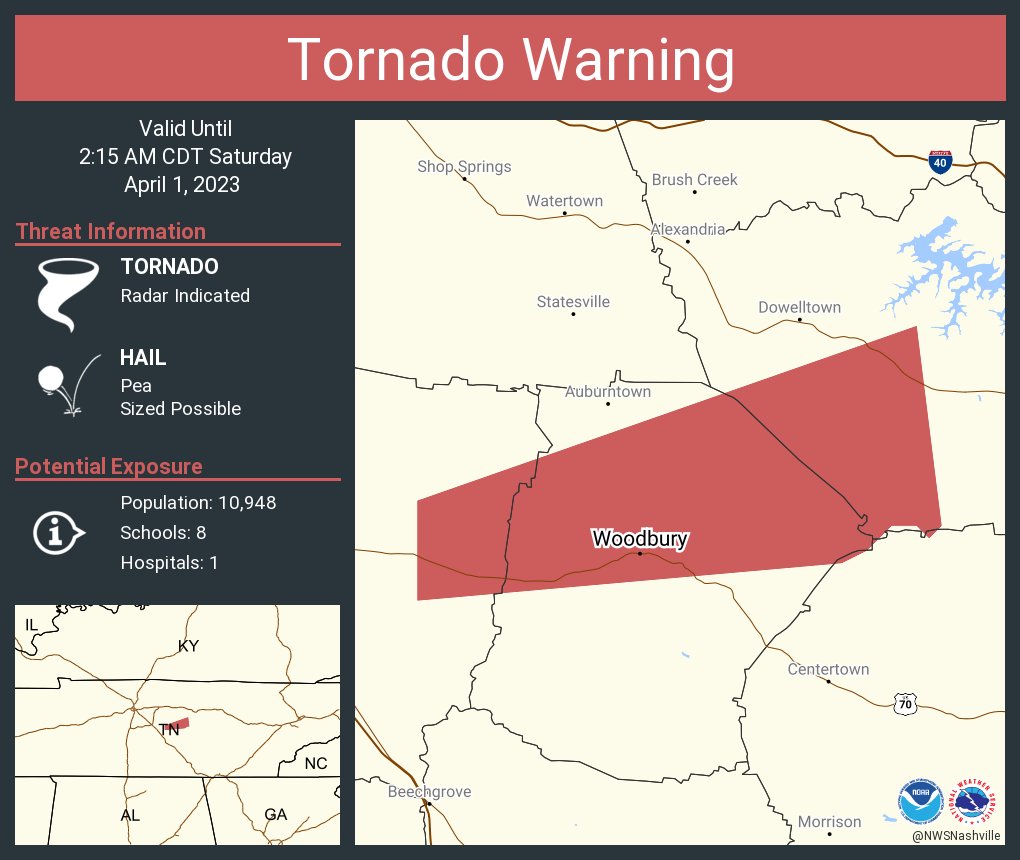 NWS Nashville on Twitter "Tornado Warning including Woodbury TN until