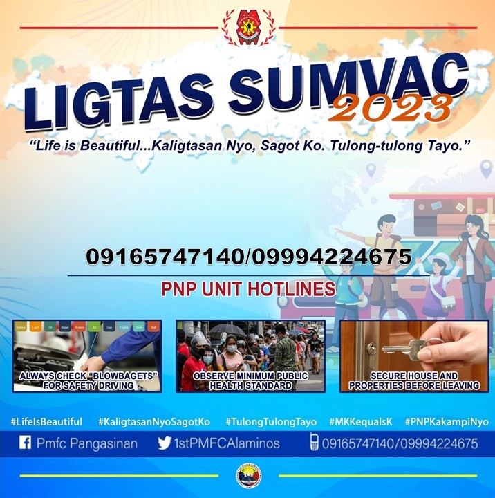 1Alaminos's tweet photo. LIGTAS SUMVAC 2023

#LifeisBeautiful
#KaligtasanNyoSagotKo
#TulongTulongTayo
#MKKequalsK
#PNPKakampiNyo
#LagingHandangMaglingkod https://t.co/8JKQh9fQQH