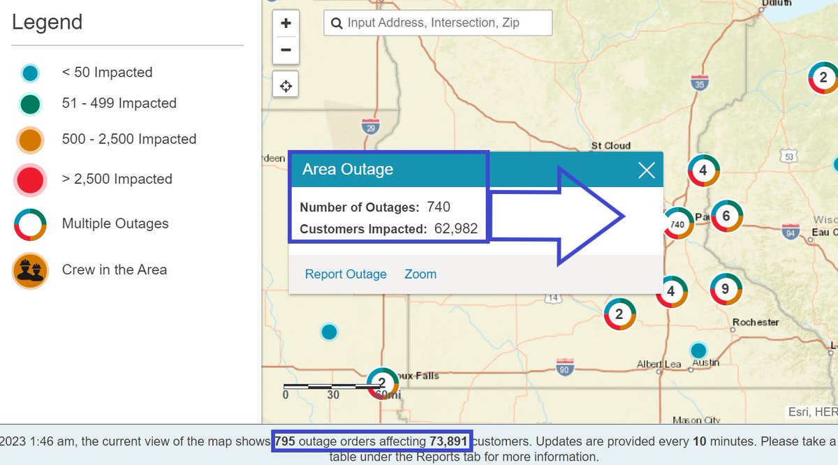 MPRweather's tweet photo. The #AprilFoolsBlizzard has knocked out power to more than 73k so far.
About 63k of those are in the greater Twin Cities area.
Wind-driven heavy wet cement snow snapping tree limbs, arcing power lines, blowing transformers.
https://t.co/YSwWAdApeL
#mnwx https://t.co/ywt1MOE67k