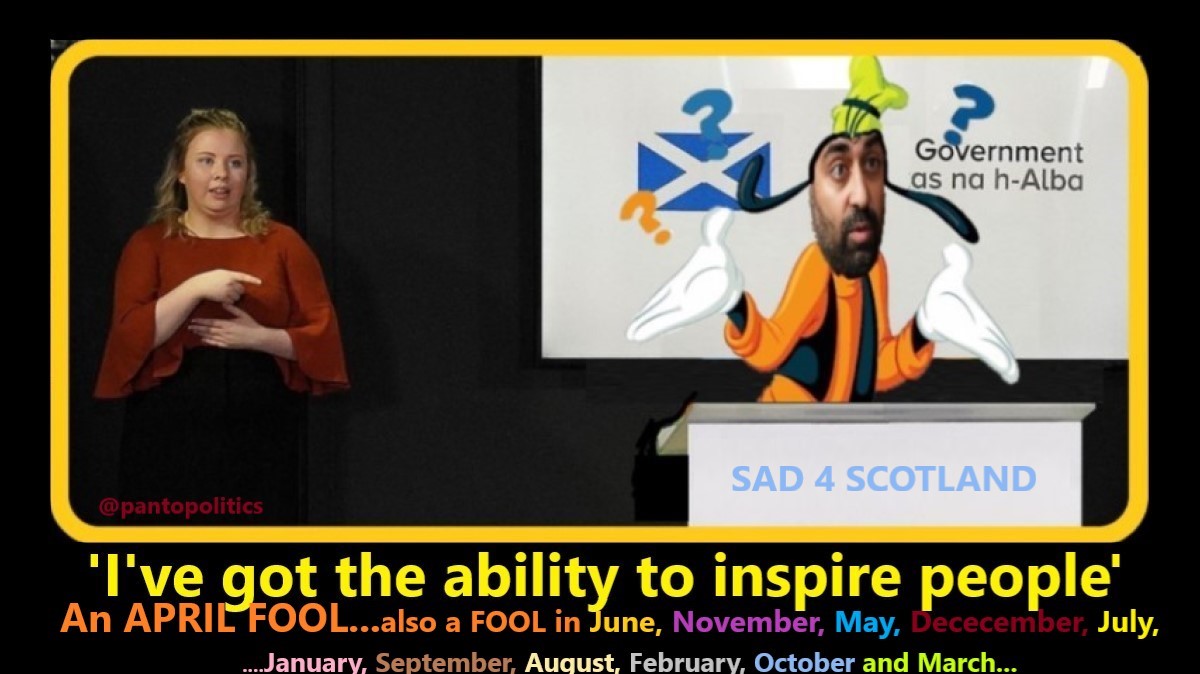 PantoPolitics22's tweet photo. 🃏🃏🃏APRIL FOOL🤡🤡🤡for the 1st of April
Humza Yousaf is also a FOOL in May, June, July, August, September, October, November, December, January, February, February 29th and all of March...
#NotMyFM #NeverHumza #AprilFool #Sad4Scotland #Scotland #FailingUPwards #HumzaUseless https://t.co/IeQs3E6d1Y