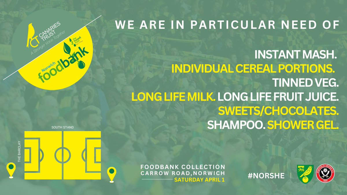otbc_Lol's tweet photo. If youโre coming to the ground please bring a donation
Football is a luxury, eating shouldn't be! @NorwichCityFC @canariestrust @CityElite_ #ncfc #foodbank #onecitystrong #otbc #HerGameToo https://t.co/NHwg0NutKT
