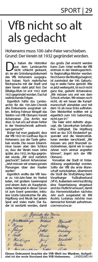 Seit einigen Tagen spricht es sich schon herum, heute müssen wir es leider bestätigen. Die 100-Jahr-Feier muss verschoben werden. Wir sind erst 91... #vfb1932 #nurdervfb #wirsinddieemser #Vorarlberg